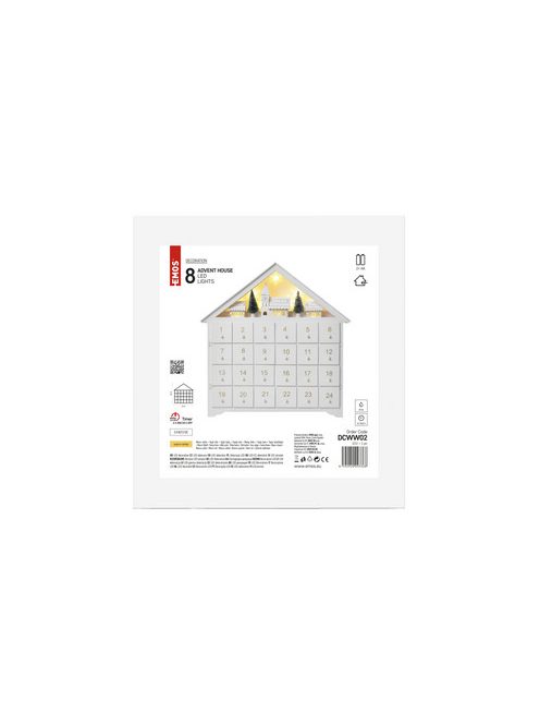 LED adventi naptár, fa, 35x33 cm, 2x AA, beltéri, meleg fehér, időzítő